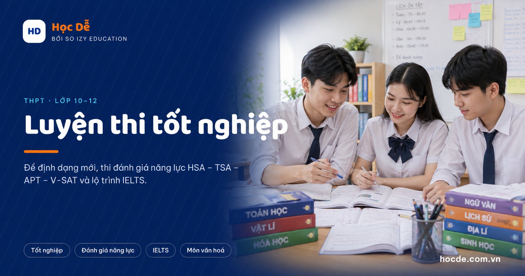 Ba học sinh THPT ôn thi tốt nghiệp bên lịch ôn tập và sách các môn văn hoá